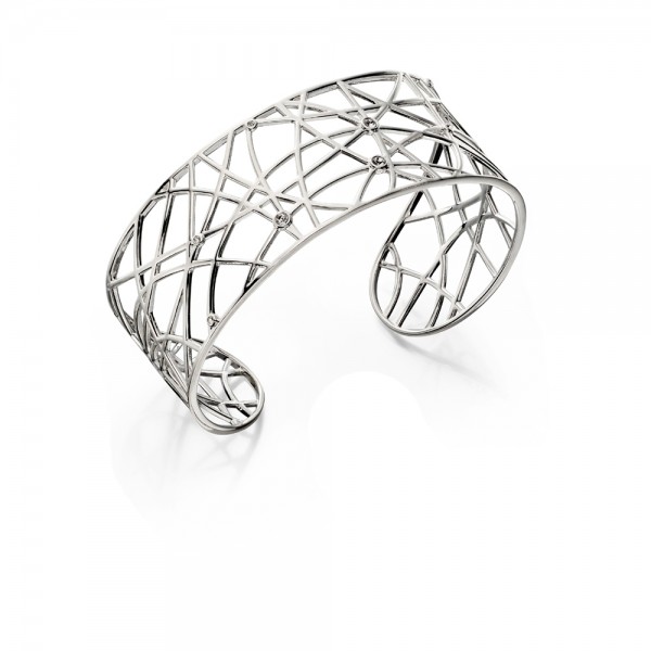 Sterling Silver Open Work Stone Set Bangle