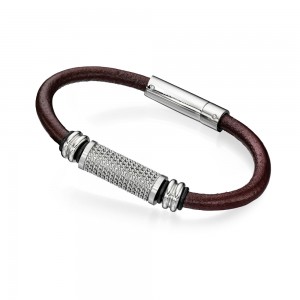 Fred Bennett Men's Stainless Steel Brown Leather Bracelet