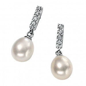 Sterling Silver Freshwater Pearl & Cubic Zirconia Drop Earrings