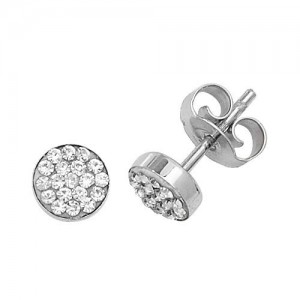 9ct White Gold Round CZ Stud Earrings