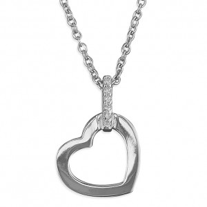 Sterling Silver Open Heart with Cubic Zirconia Bail on Chain