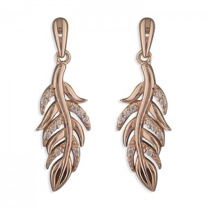 Sterling Silver Rose-Plated Cubic Zirconia Feather Drop Earrings