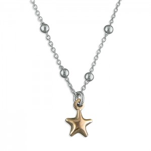 Sterling Silver Bead Chain with Rose Plated Star Charm