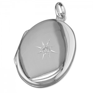 Sterling Silver Oval Cubic Zirconia Locket & 18" Chain