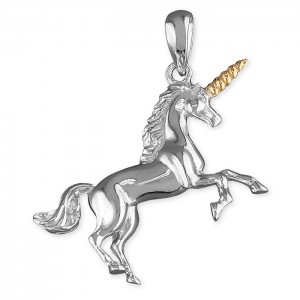 Sterling Silver Unicorn with Gold Plated Horn Pendant & 18" Chain
