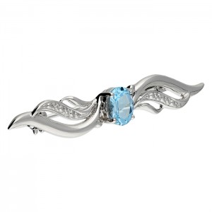 Sterling Silver Blue Topaz with Wings Brooch