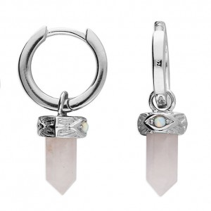Sterling Silver 12mm Hexagonal Rose Quartz Charm Hinged Huggie Hoop Earrings