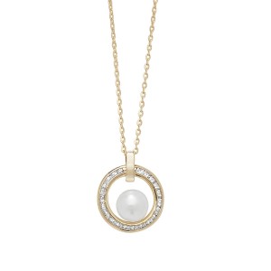 9ct Gold Pearl In Open CZ Circle 18" Necklace