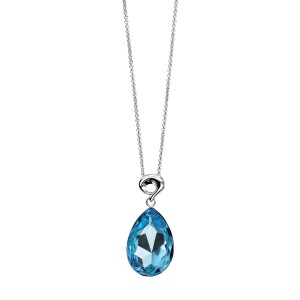 Sterling Silver Blue Swarovski Crystal Teardrop Pendant & 18" Chain
