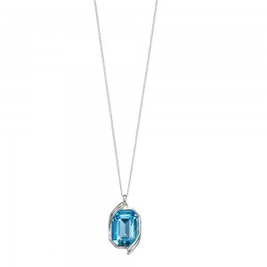 P4685T Sterling Silver Aqua Blue Swarovski Crystal Pendant & 18" Chain