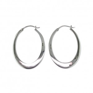 Sterling Silver Oval Flat Creole Earrings