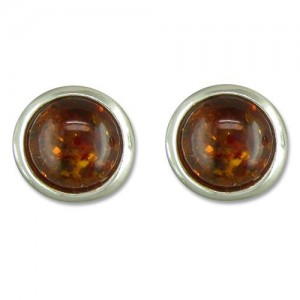 Sterling Silver Real Cognac Amber Small Round Stud Earrings