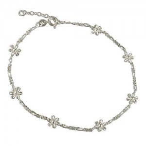 Sterling Silver Figaro & Flowers Anklet -R6955