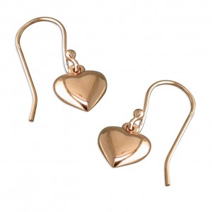 Sterling Silver Rose Gold Plated Puff Heart Drop Earrings