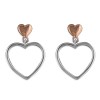 Sterling Silver Rose-Plated Heart with Silver Open Heart Drop Earrings