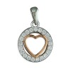 Sterling Silver Rose Gold Plated Heart in Cubic Zirconia Circle Pendant & 18" Chain 