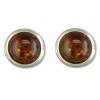 Sterling Silver Real Cognac Amber Small Round Stud Earrings