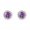 Sterling Silver Round Amethyst with Cubic Zirconia Halo Stud Earrings