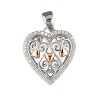 Sterling Silver Filigree Cubic Zirconia Rimmed Heart with Rose Plated Highlights Pendant & 18" Chain