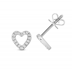 9ct White Gold Diamond Open Heart Stud Earrings