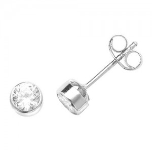 9ct White Gold Round Cubic Zirconia Stud Earrings