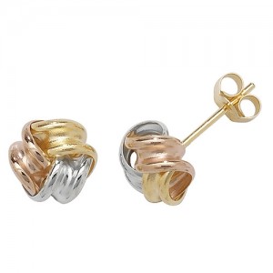 9ct Gold 3 Colour Knot Stud Earrings