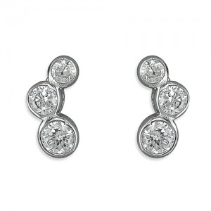 Sterling Silver Three Rubover Graduated Cubic Zirconia Stud Earrings