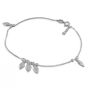 Sterling Silver 5 Leaf and Bead Anklet