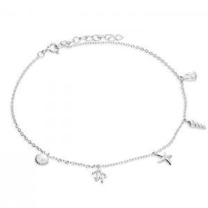Sterling Silver 'Under the Sea' Fish starfish Shell Charm Anklet