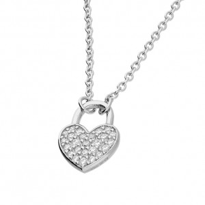 Sterling Silver Cubic Zirconia Heart Padlock Necklace
