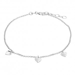 Sterling Silver Triple Diamond-Cut Hearts Charm Anklet
