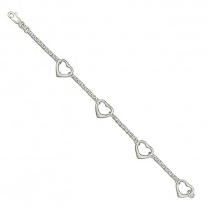 Sterling Silver Multi Open Heart Chain Bracelet