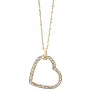 9ct Yellow Gold Cubic Zirconia Open Heart 18" Necklace