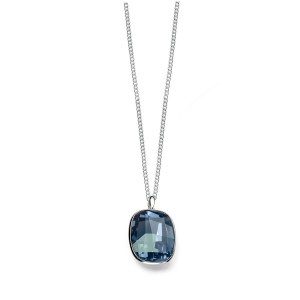 Sterling Silver Blue Swarovski Crystal Pendant & 18" Chain