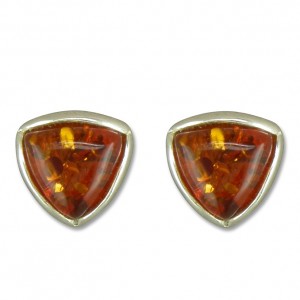 Sterling Silver Triangle Amber Stud Earrings