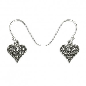 Sterling Silver Marcasite Heart Drop Earrings
