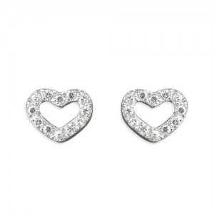 Sterling Silver Cubic Zirconia Open Heart Stud Earrings-r8325/C