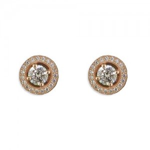 Sterling Silver Rose Gold Plated Cubic Zirconia Halo Stud Earrings