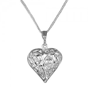 Sterling Silver Diamond Cut Open Puffed Heart Pendant & 18" Chain