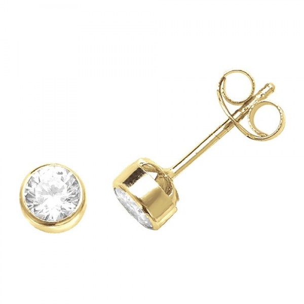 9ct Yellow Gold Round Cubic Zirconia Stud Earrings