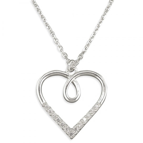 Sterling Silver Cubic Zirconia Open Heart Pendant & 18" Chain
