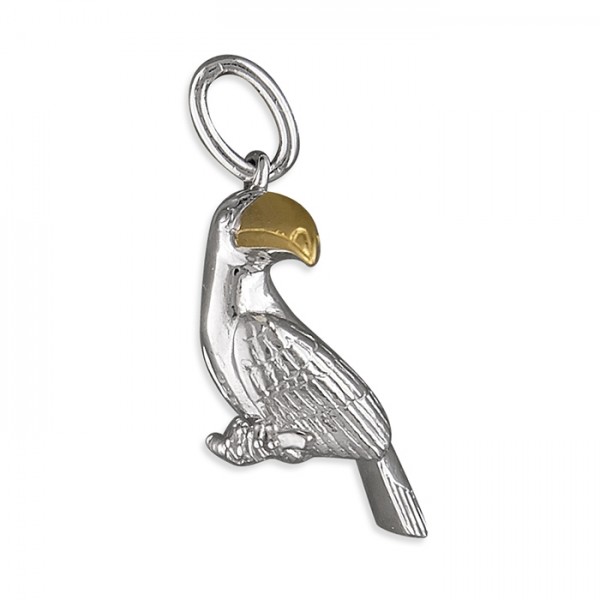 Sterling Silver Toucan with Gold Plated Beak Pendant & 18" Chain