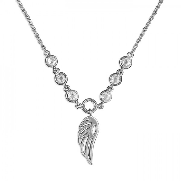 Sterling Silver Cubic Zirconia Angel Wing Necklace 