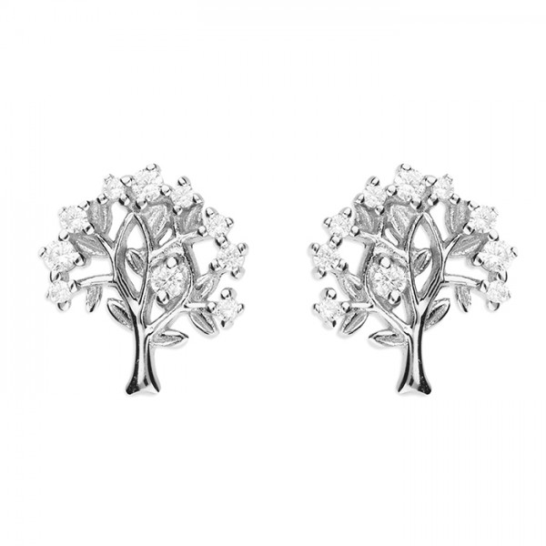 Sterling Silver Cubic Zirconia Tree Of Life Stud Earrings