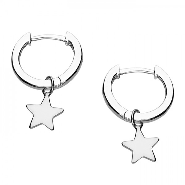 Sterling Silver Small Huggie Hoop with Star Charm Earrings