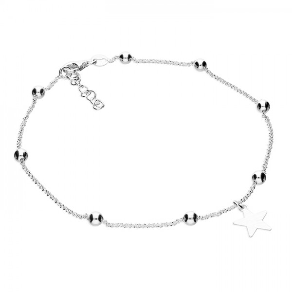 Sterling Silver Bead and Star Charm Anklet