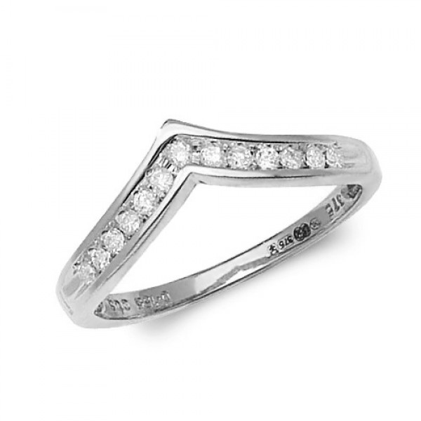 9ct White Gold Diamond Channel Set Wishbone Ring