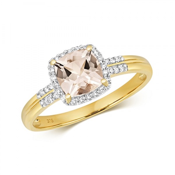 9ct Cushion Morganite & Diamond Ring